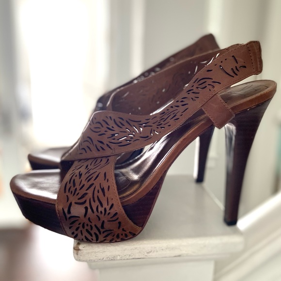 Diane Von Furstenberg Shoes - Diane VF Leather and wood high heels with laser cut details. Barely worn.